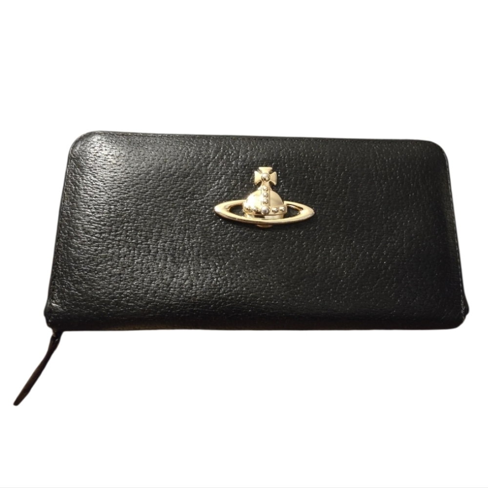 Vivienne Westwood Orb Zip Around Long Leather Wallet In EUC